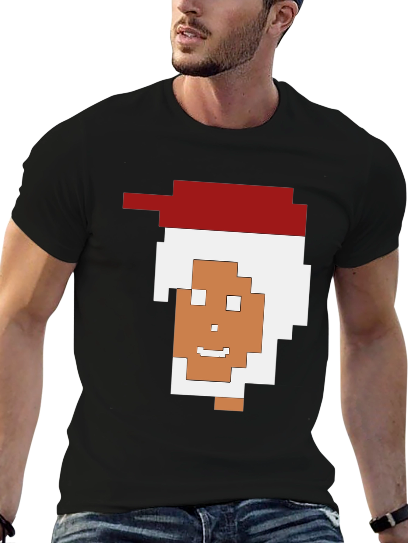 Pixelated Santa Black Tee