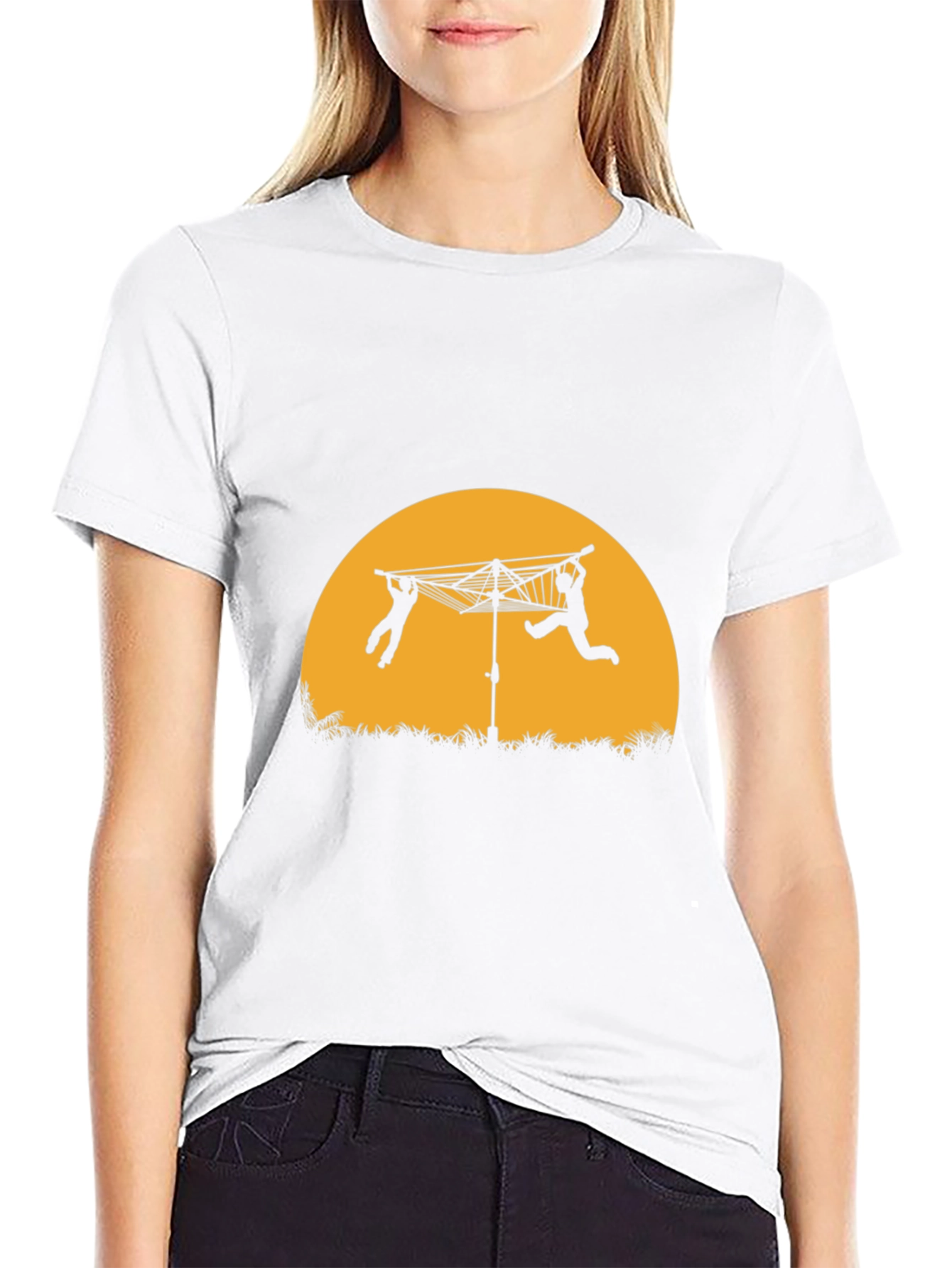 Black T-Shirt with Clothesline Silhouette