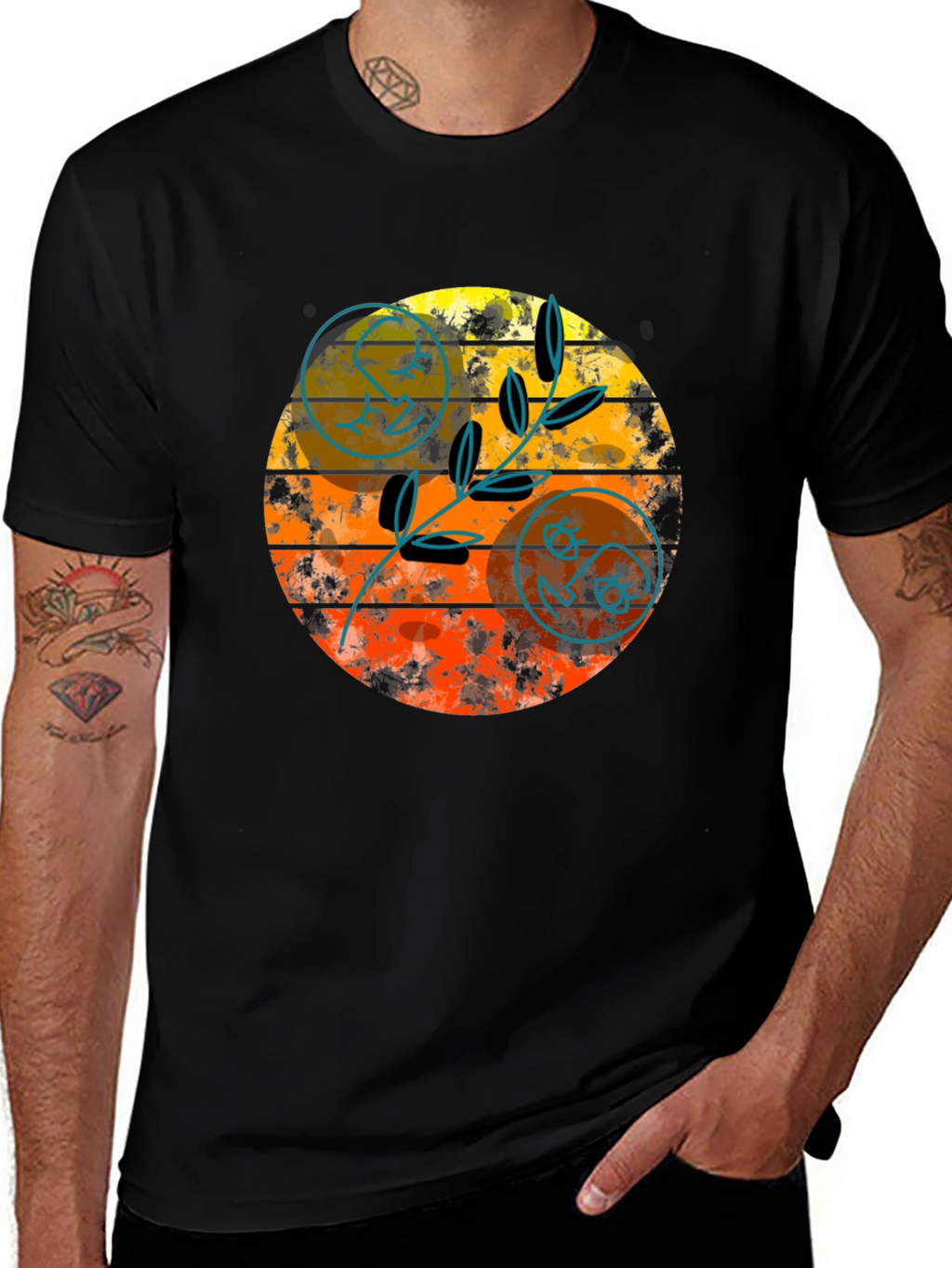 Retro Sunset Graphic Tee - Stylish Black T-Shirt