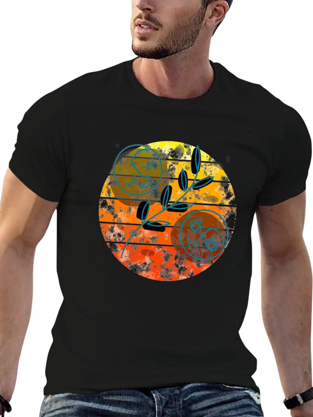 Retro Sunset Graphic Tee - Stylish Black T-Shirt