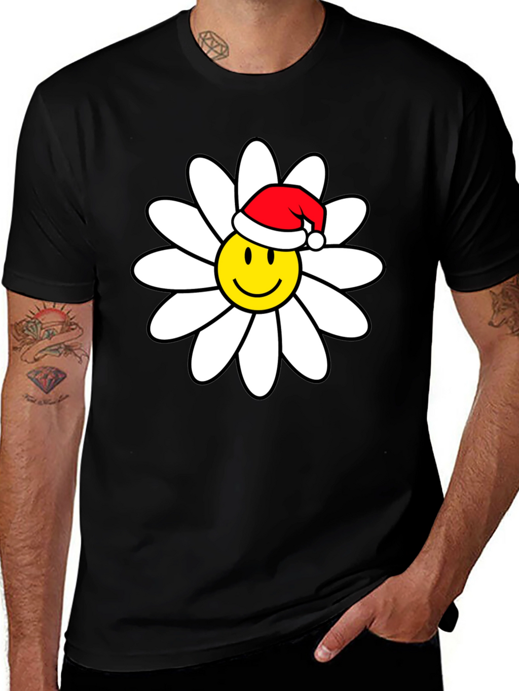 Daisy Smiley Face Santa Hat T-Shirt