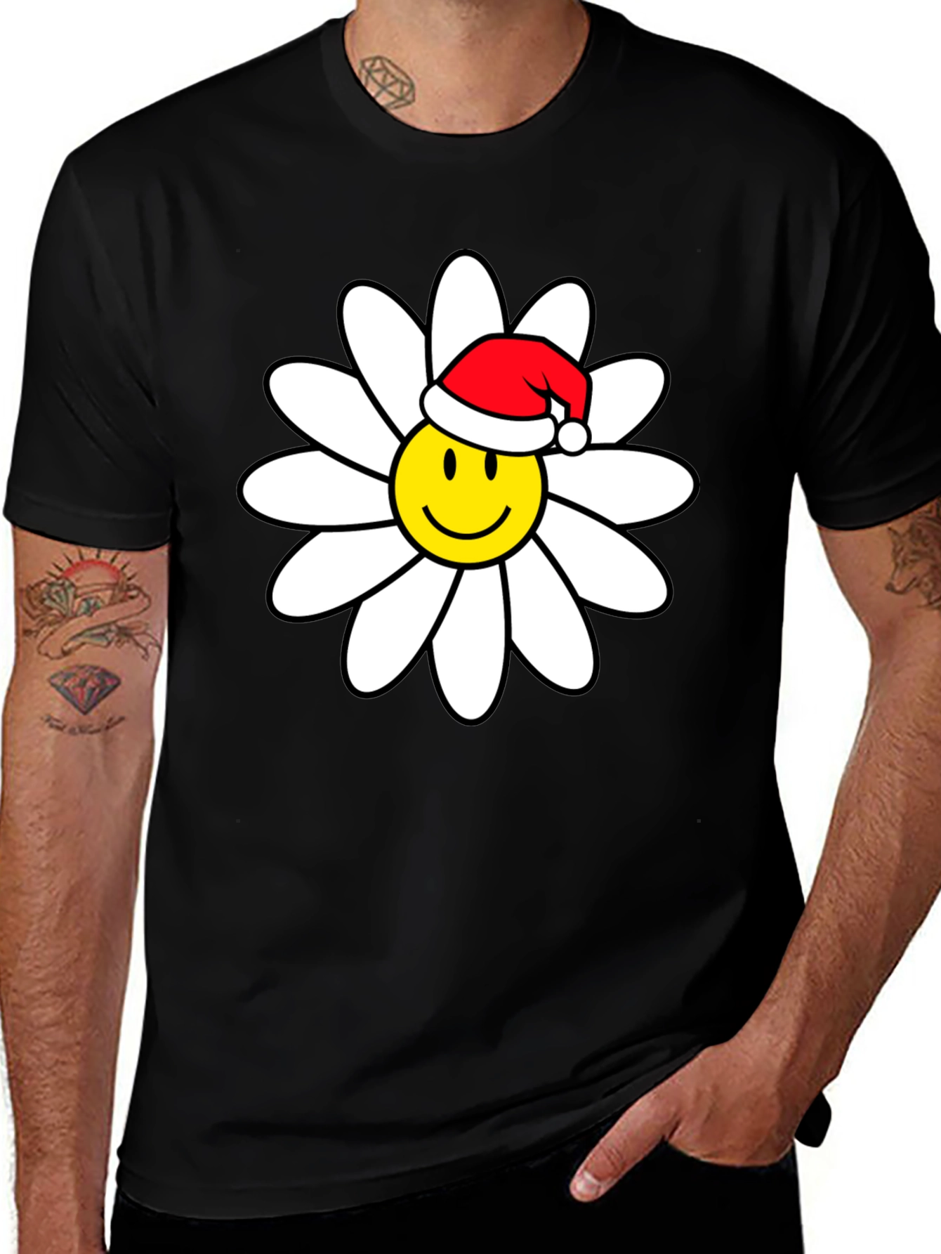 Daisy Smiley Face Santa Hat T-Shirt