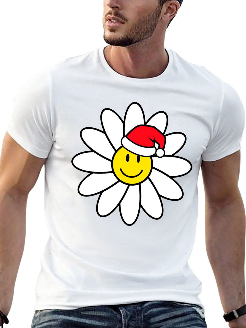Daisy Smiley Face Santa Hat T-Shirt