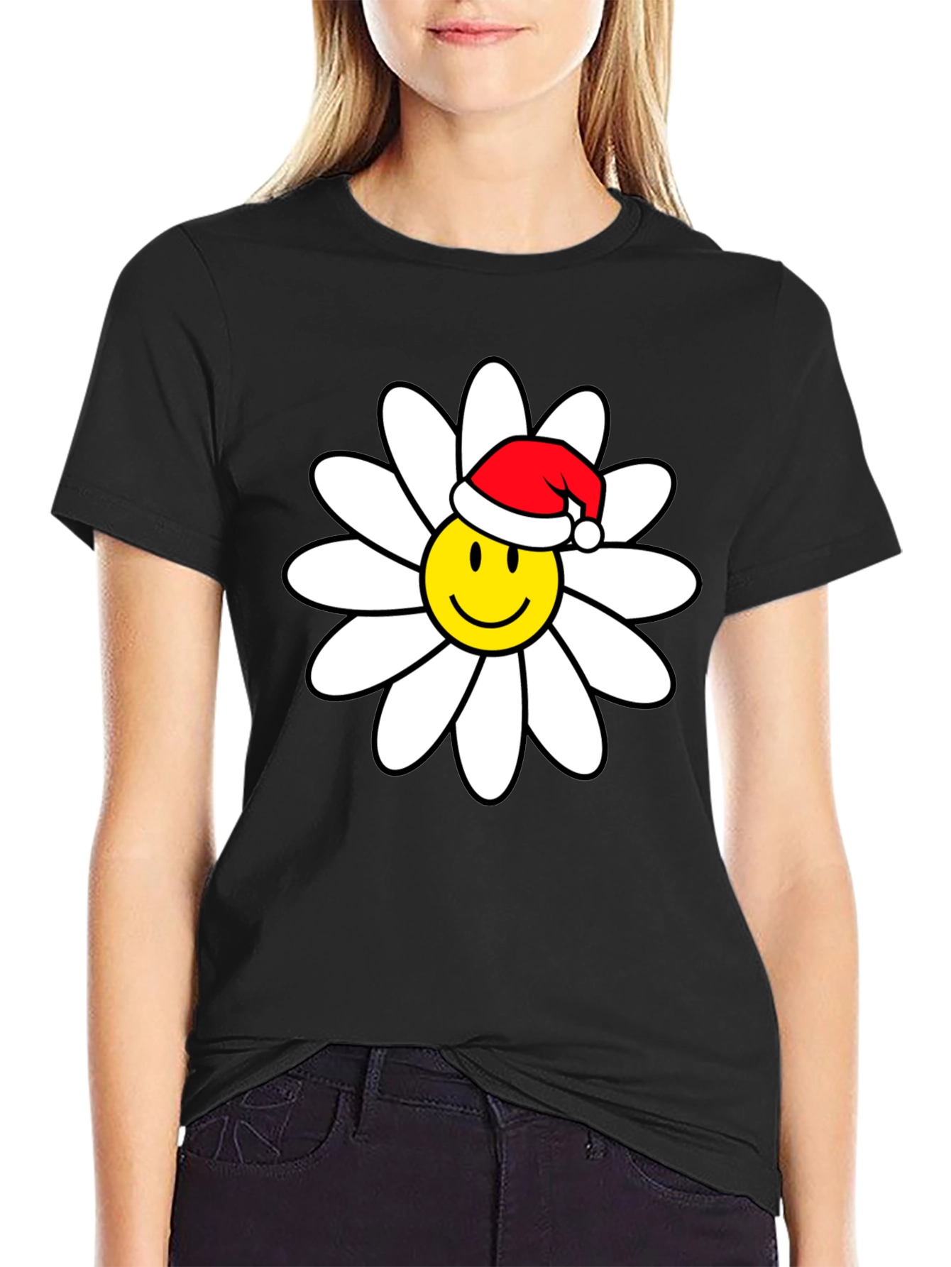 Daisy Smiley Face Santa Hat T-Shirt