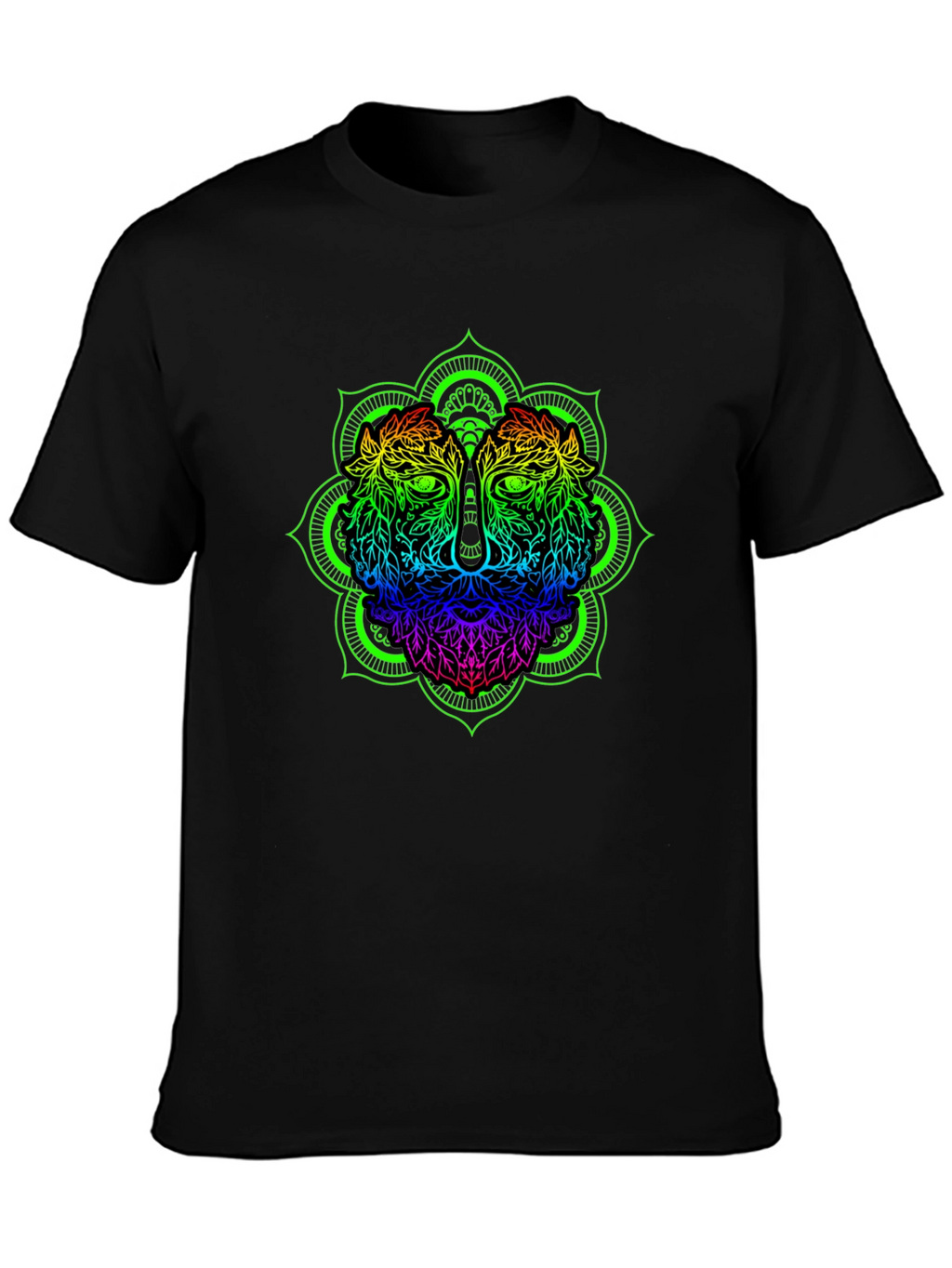 Rainbow Lion Mandala Graphic Black T-Shirt
