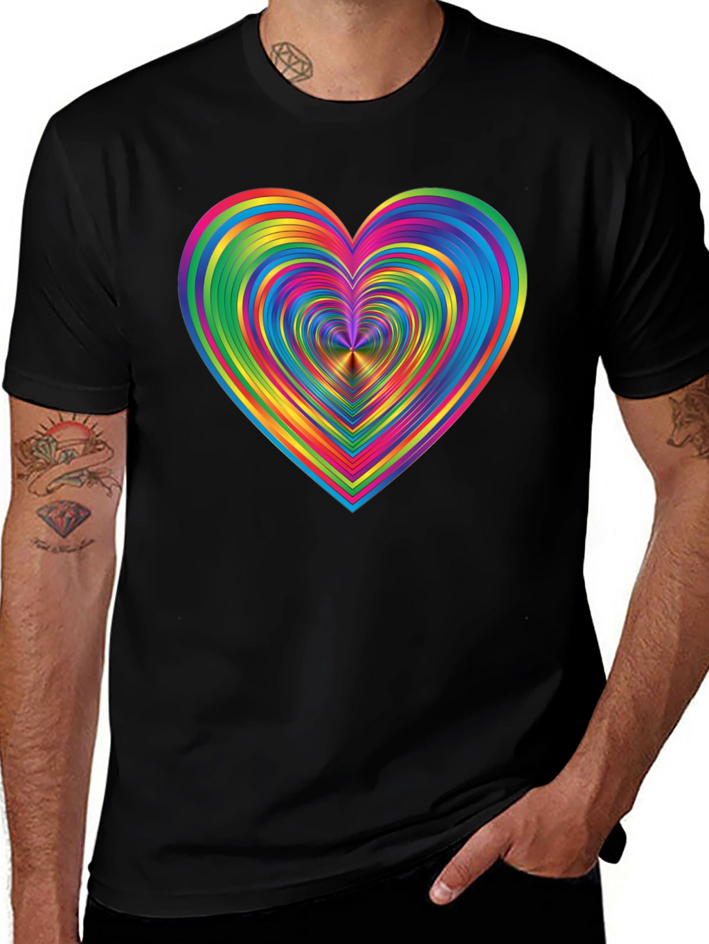 Rainbow Heart Graphic Black T-Shirt