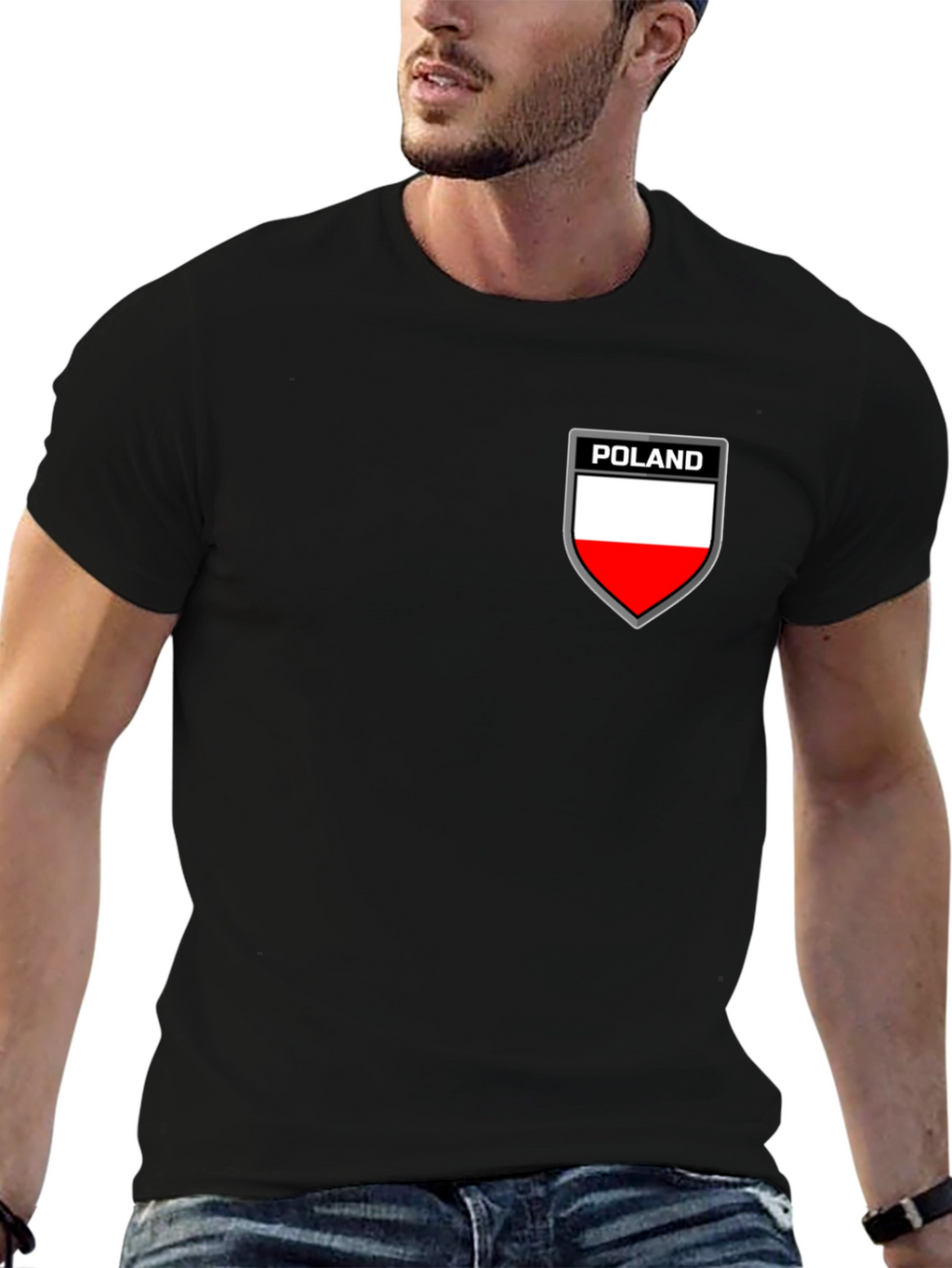 Poland Flag Shield Graphic Black T-Shirt