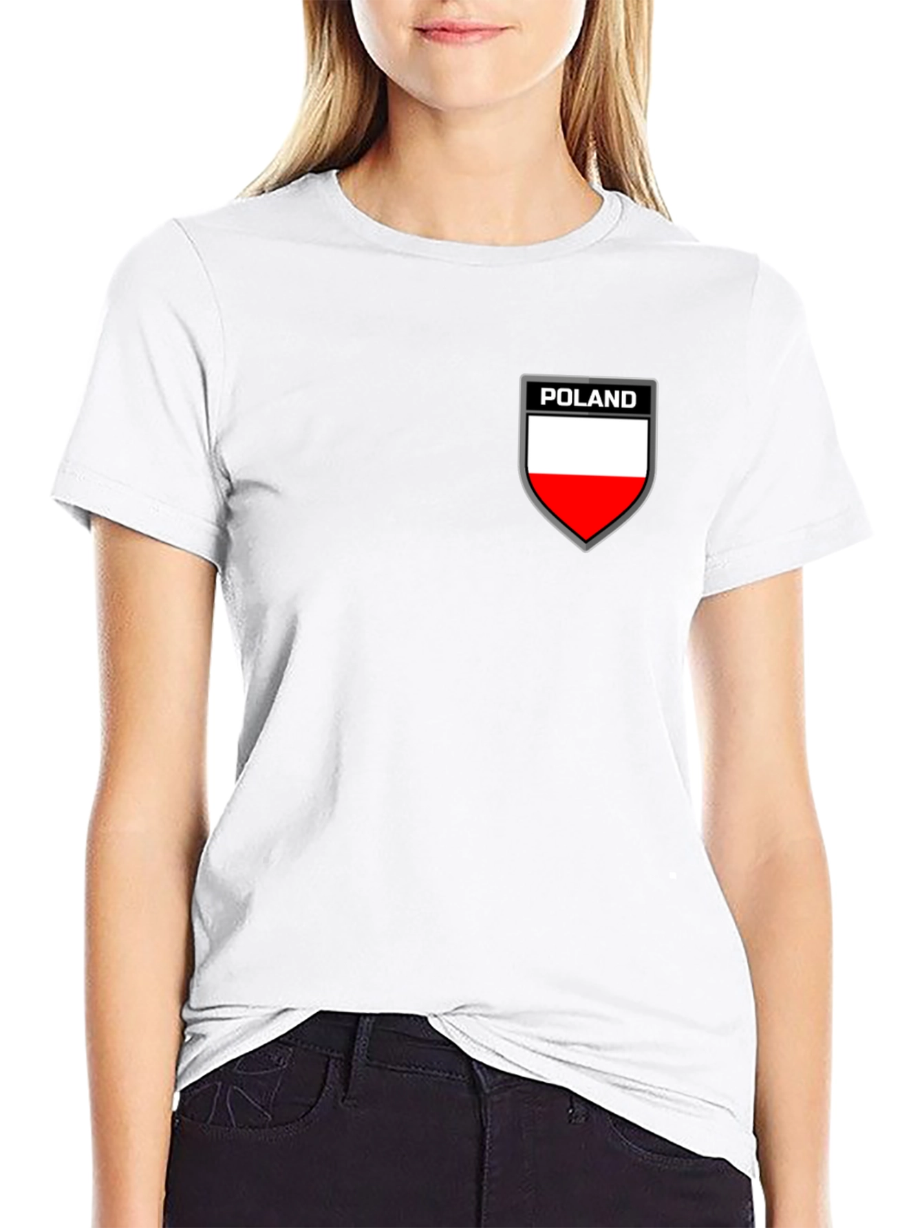 Poland Flag Shield Graphic Black T-Shirt