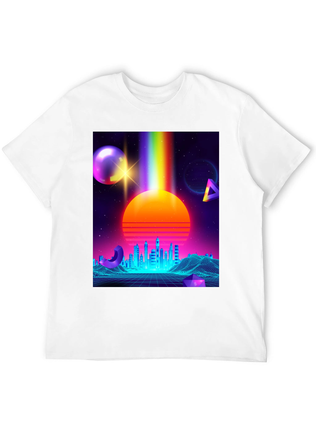 Retro Synthwave T-Shirt: 80s Neon Cityscape