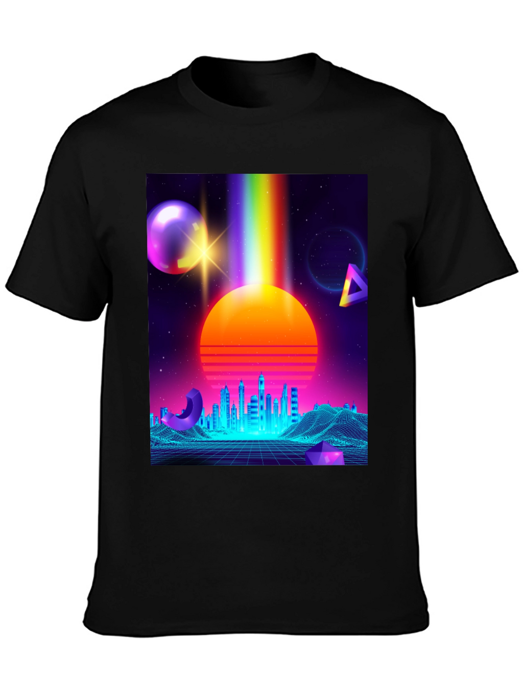 Retro Synthwave T-Shirt: 80s Neon Cityscape