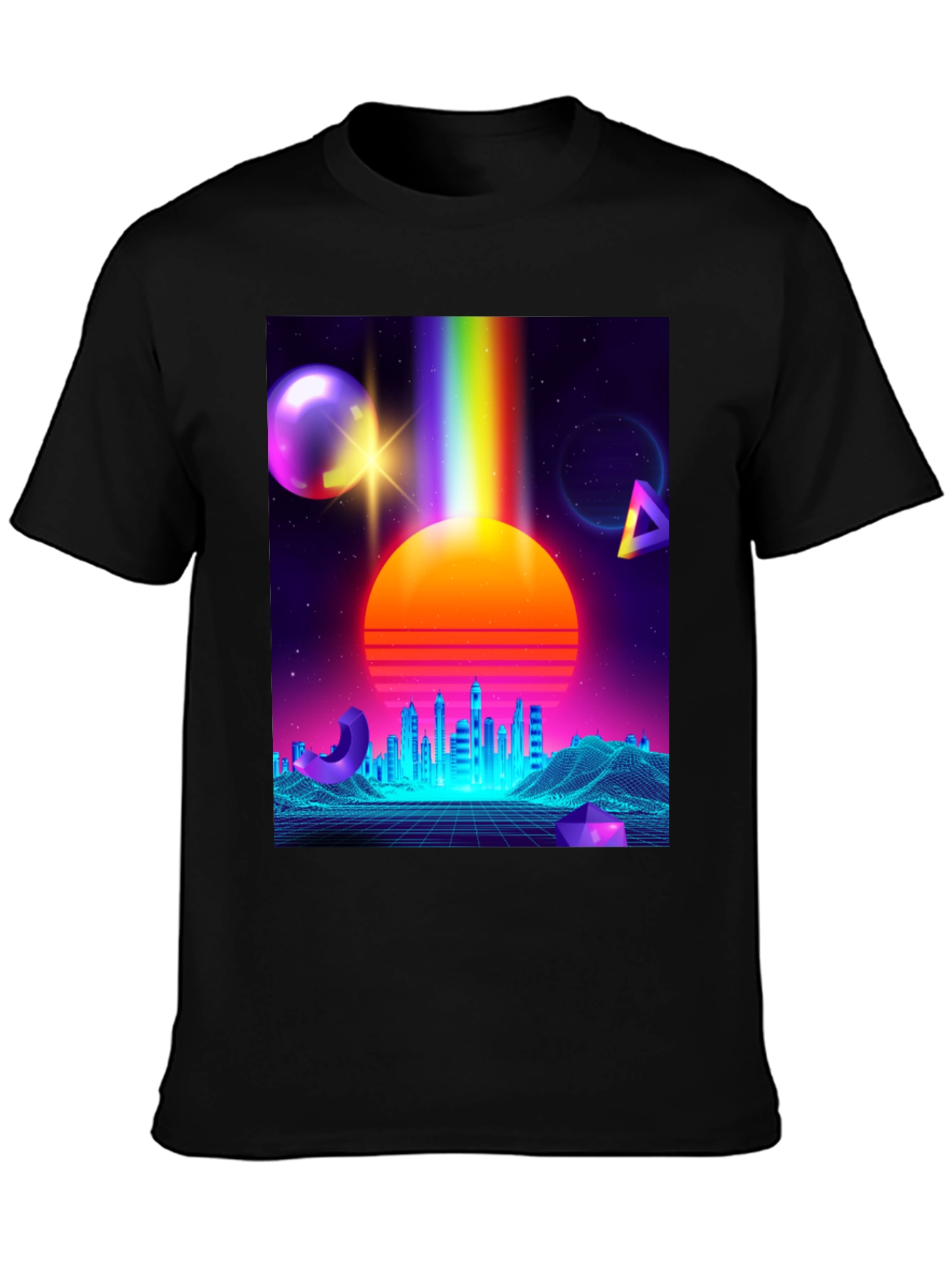Retro Synthwave T-Shirt: 80s Neon Cityscape