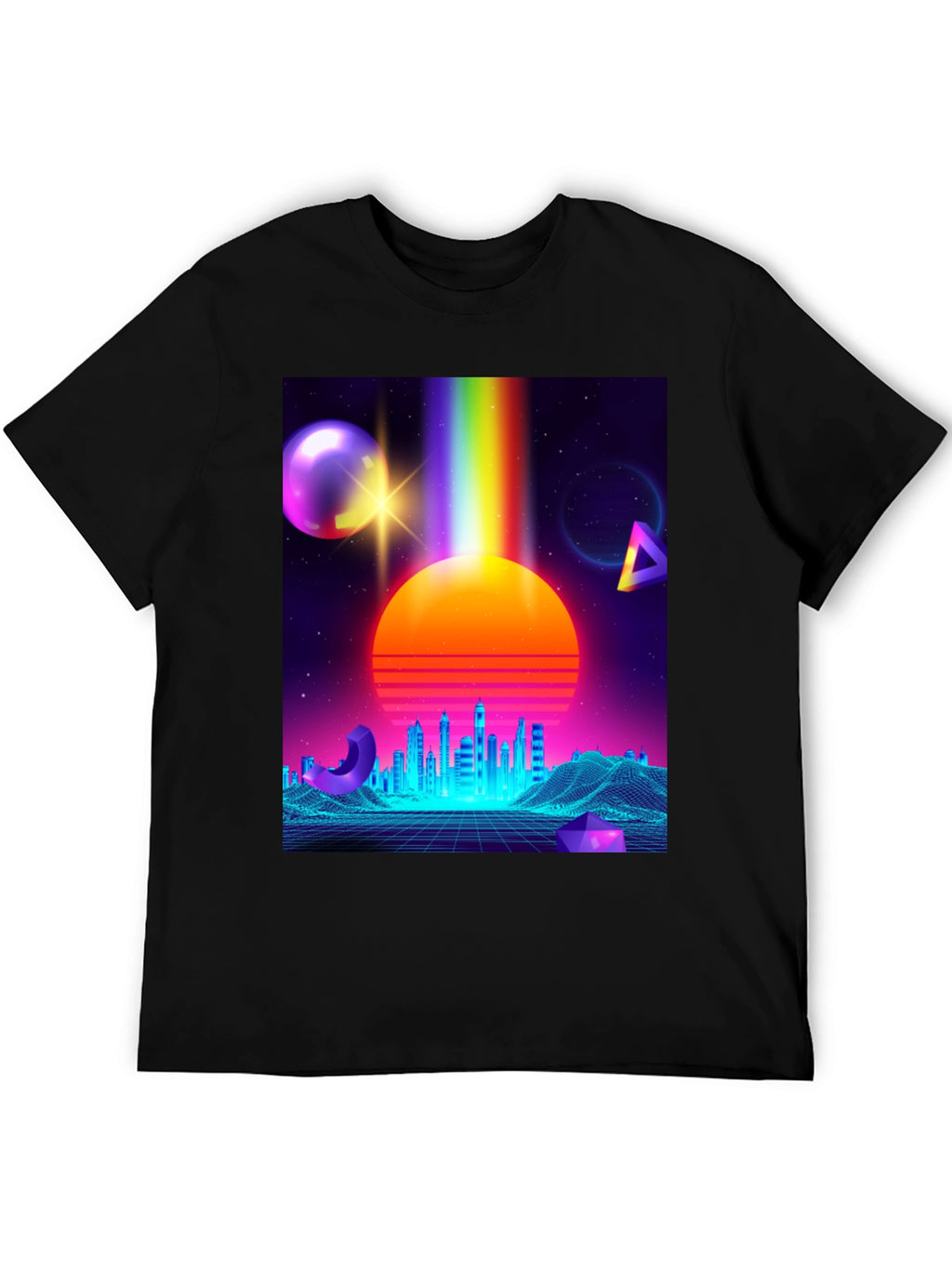 Retro Synthwave T-Shirt: 80s Neon Cityscape