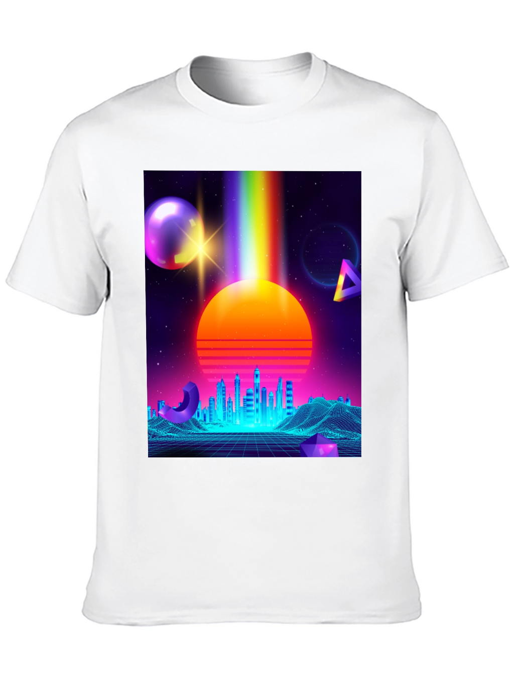 Retro Synthwave T-Shirt: 80s Neon Cityscape