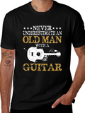 Never Underestimate Guitar Old Man Black T-Shirt