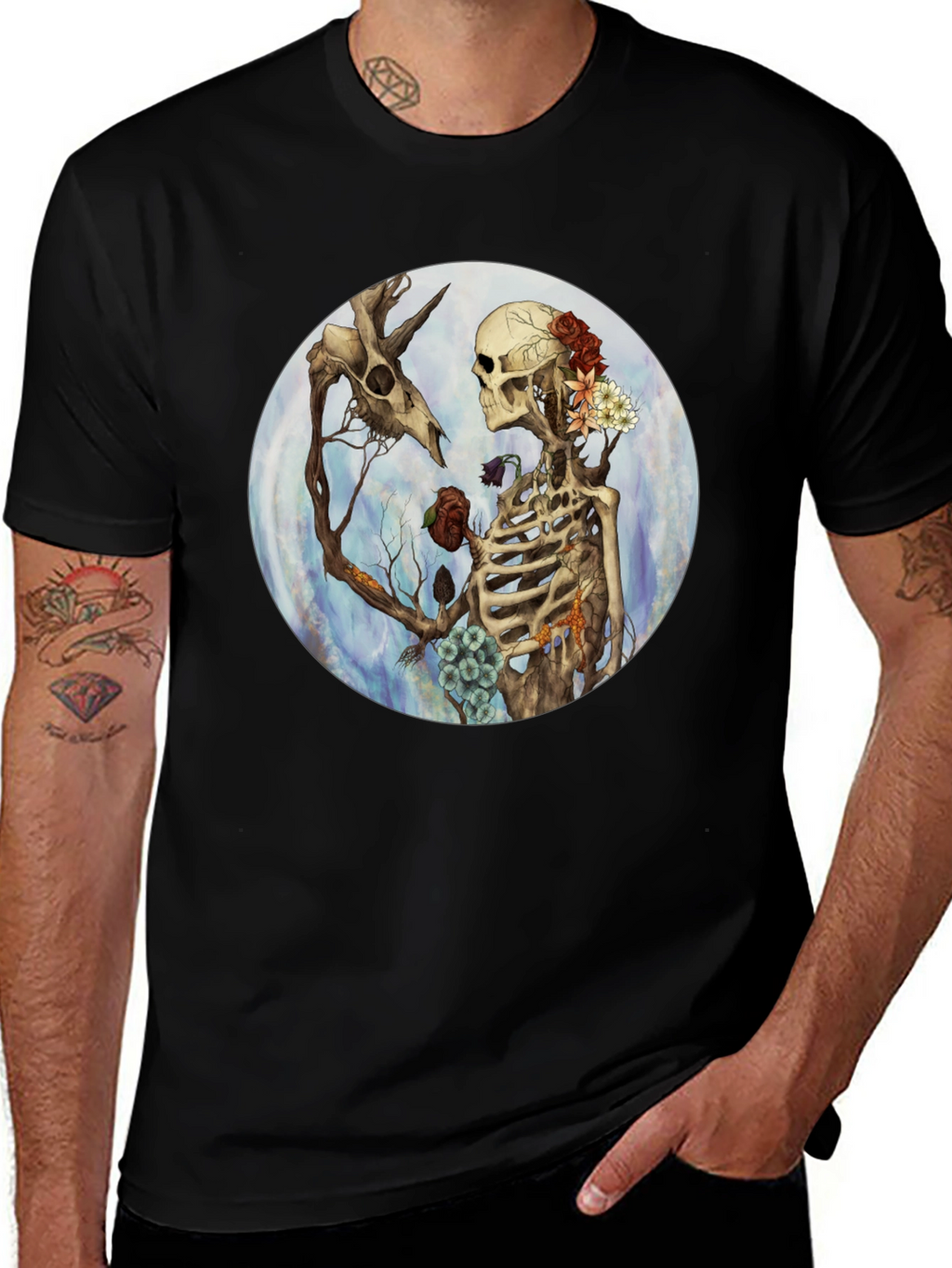 Floral Skeleton Graphic T-Shirt - Dark Aesthetic Tee