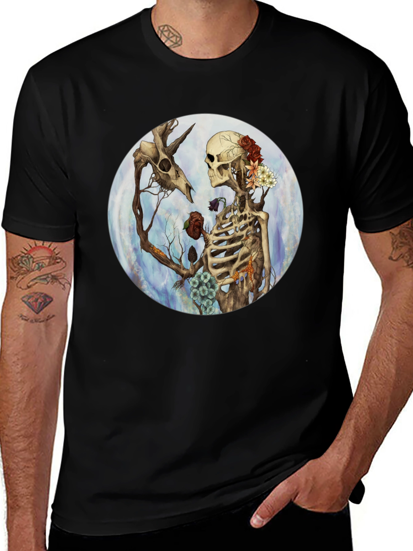 Floral Skeleton Graphic T-Shirt - Dark Aesthetic Tee