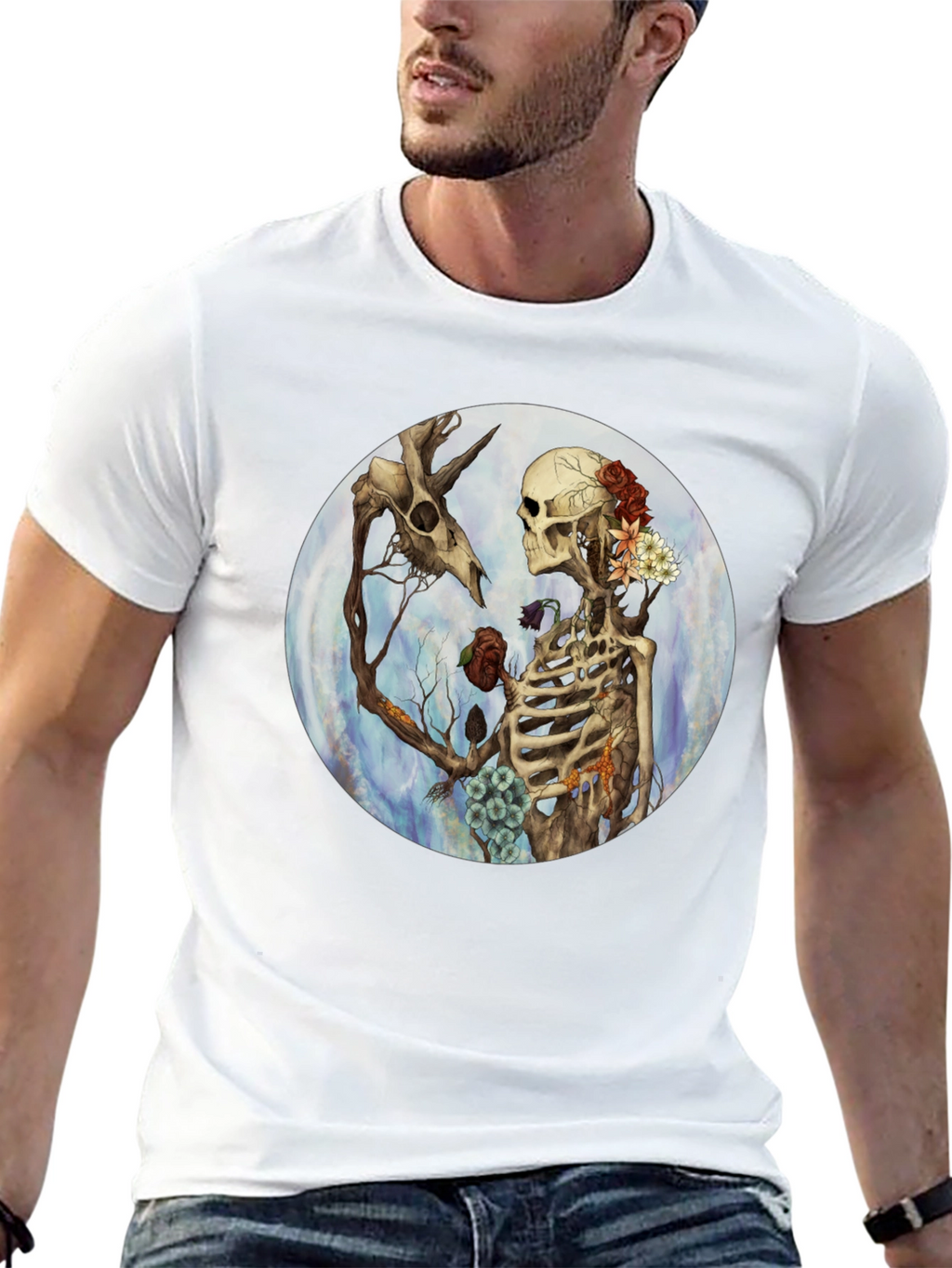 Floral Skeleton Graphic T-Shirt - Dark Aesthetic Tee