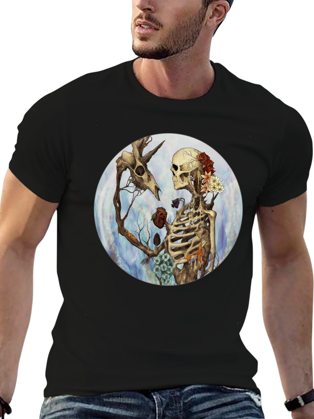 Floral Skeleton Graphic T-Shirt - Dark Aesthetic Tee