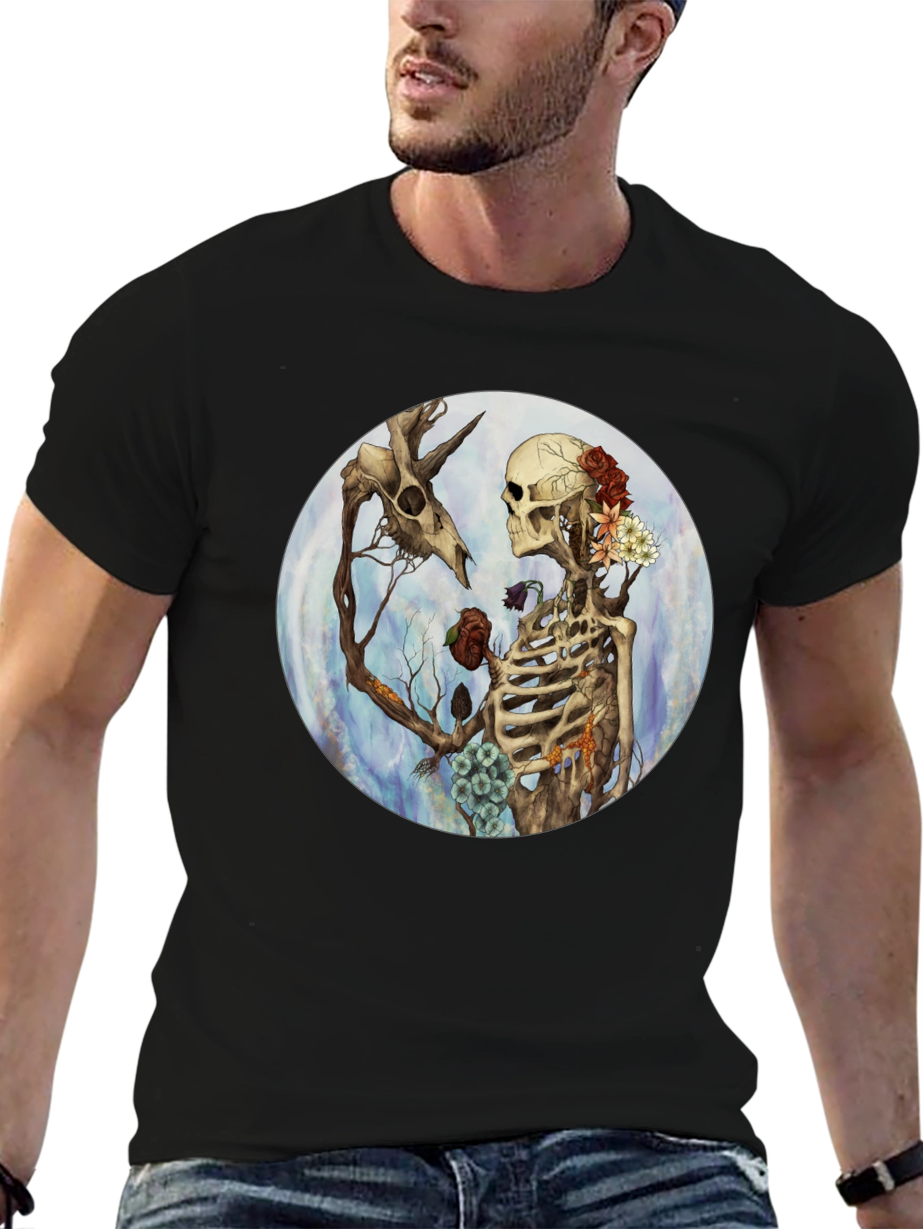 Floral Skeleton Graphic T-Shirt - Dark Aesthetic Tee