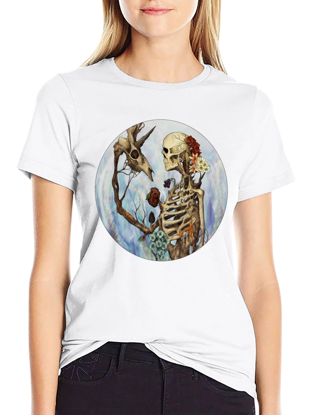 Floral Skeleton Graphic T-Shirt - Dark Aesthetic Tee