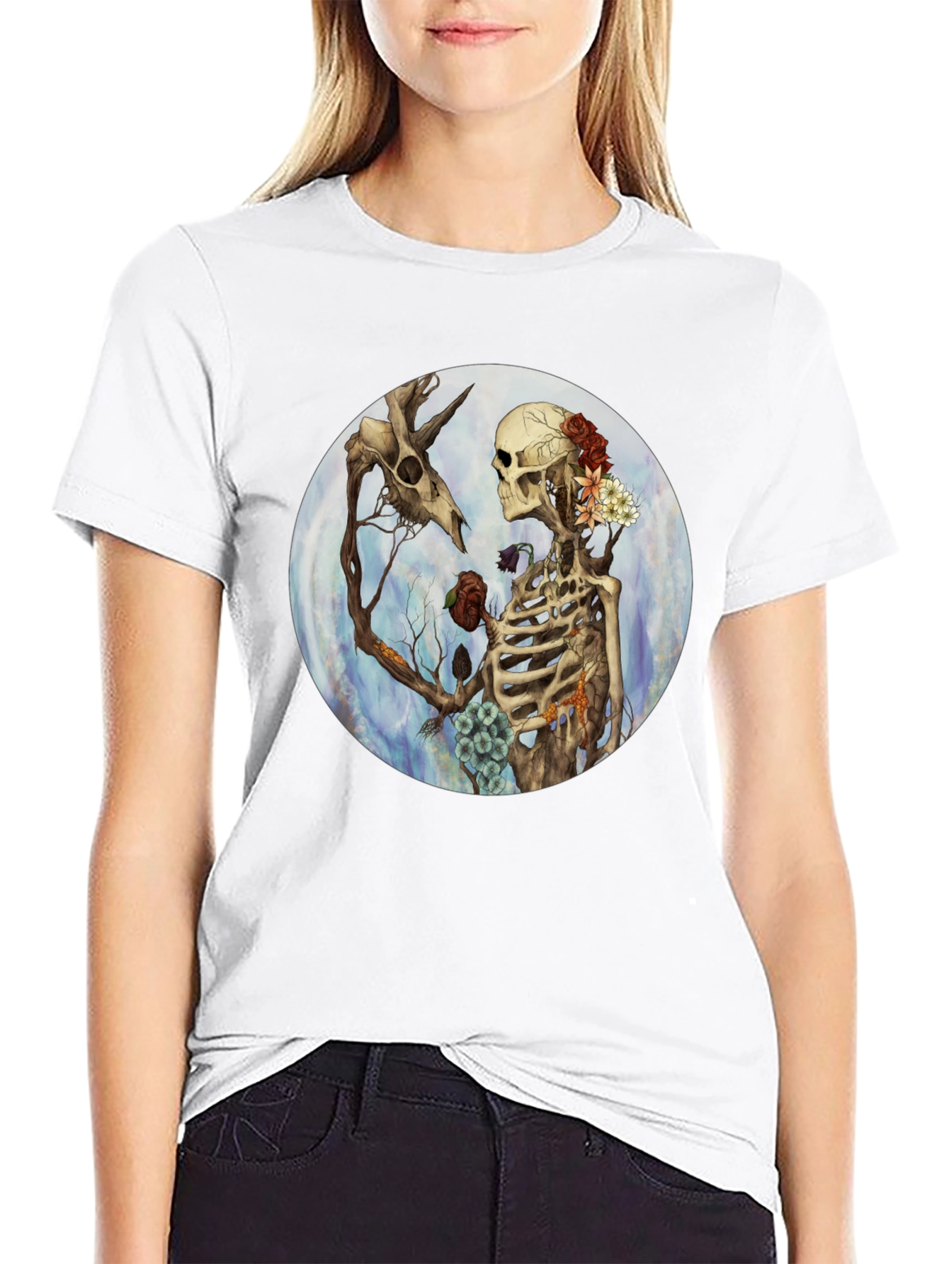 Floral Skeleton Graphic T-Shirt - Dark Aesthetic Tee