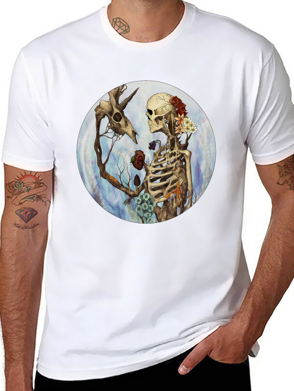 Floral Skeleton Graphic T-Shirt - Dark Aesthetic Tee