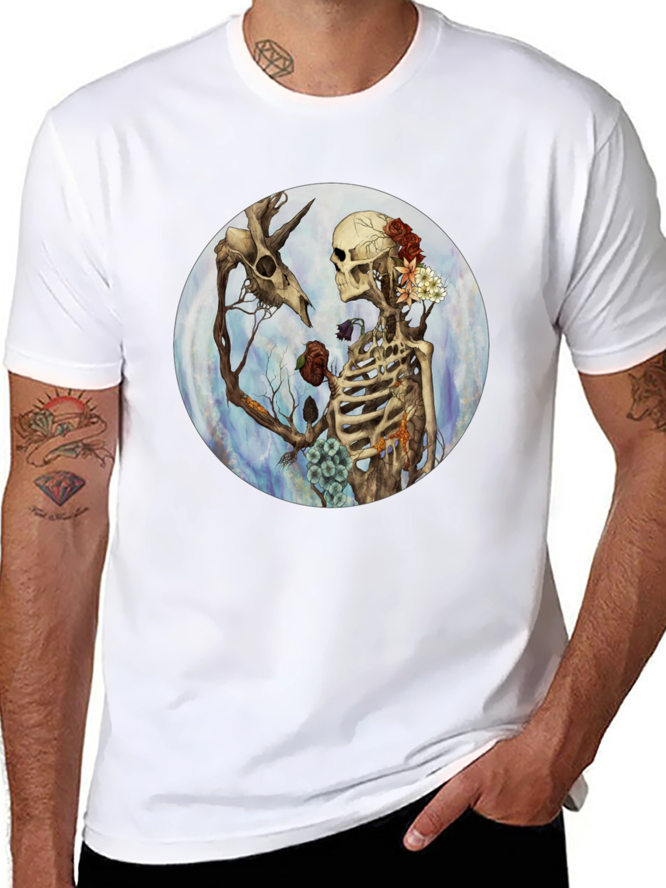 Floral Skeleton Graphic T-Shirt - Dark Aesthetic Tee