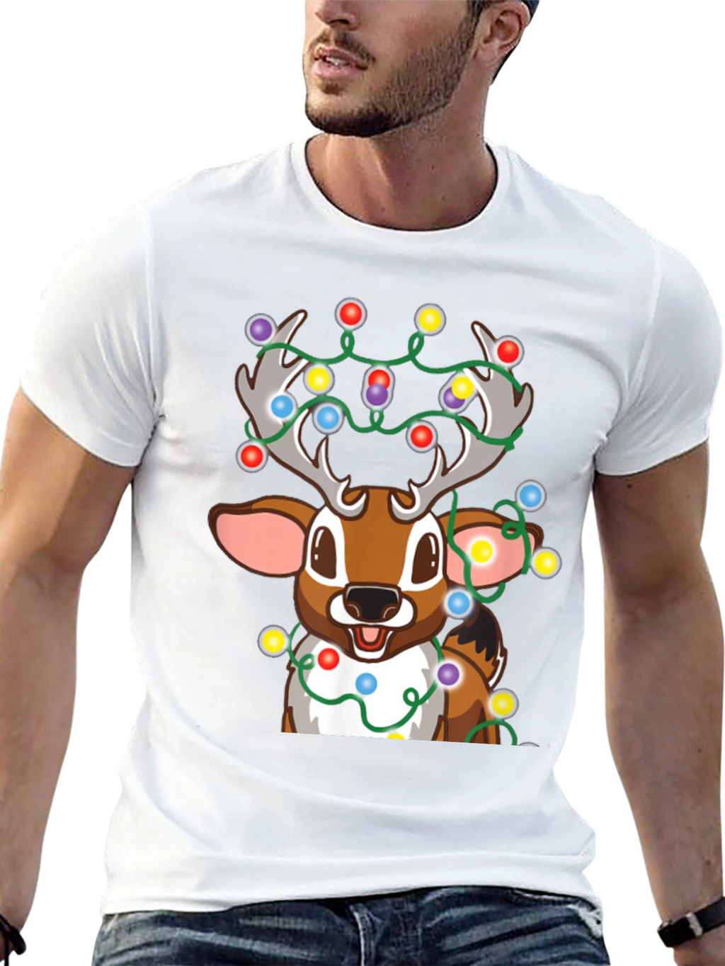 Christmas Reindeer Lights Graphic Tee - Holiday Fun