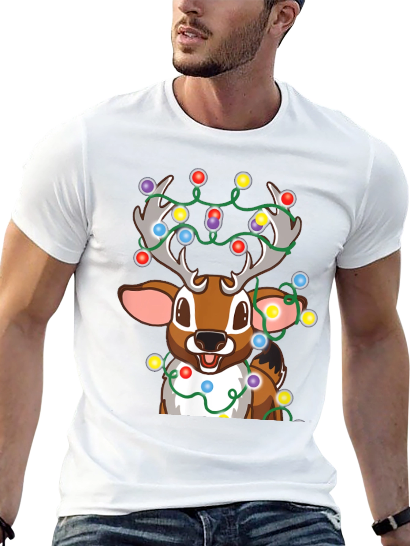 Christmas Reindeer Lights Graphic Tee - Holiday Fun