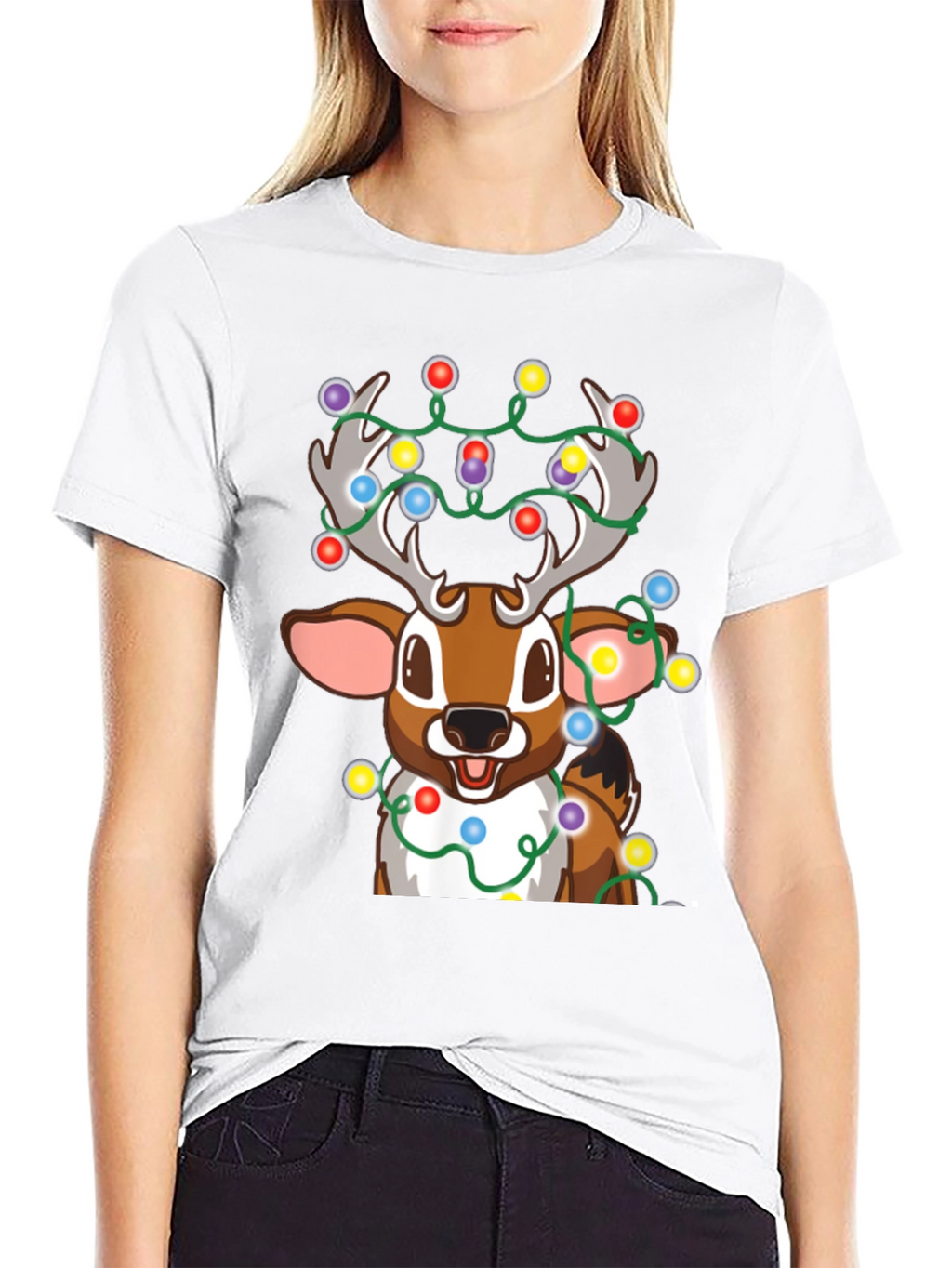 Christmas Reindeer Lights Graphic Tee - Holiday Fun
