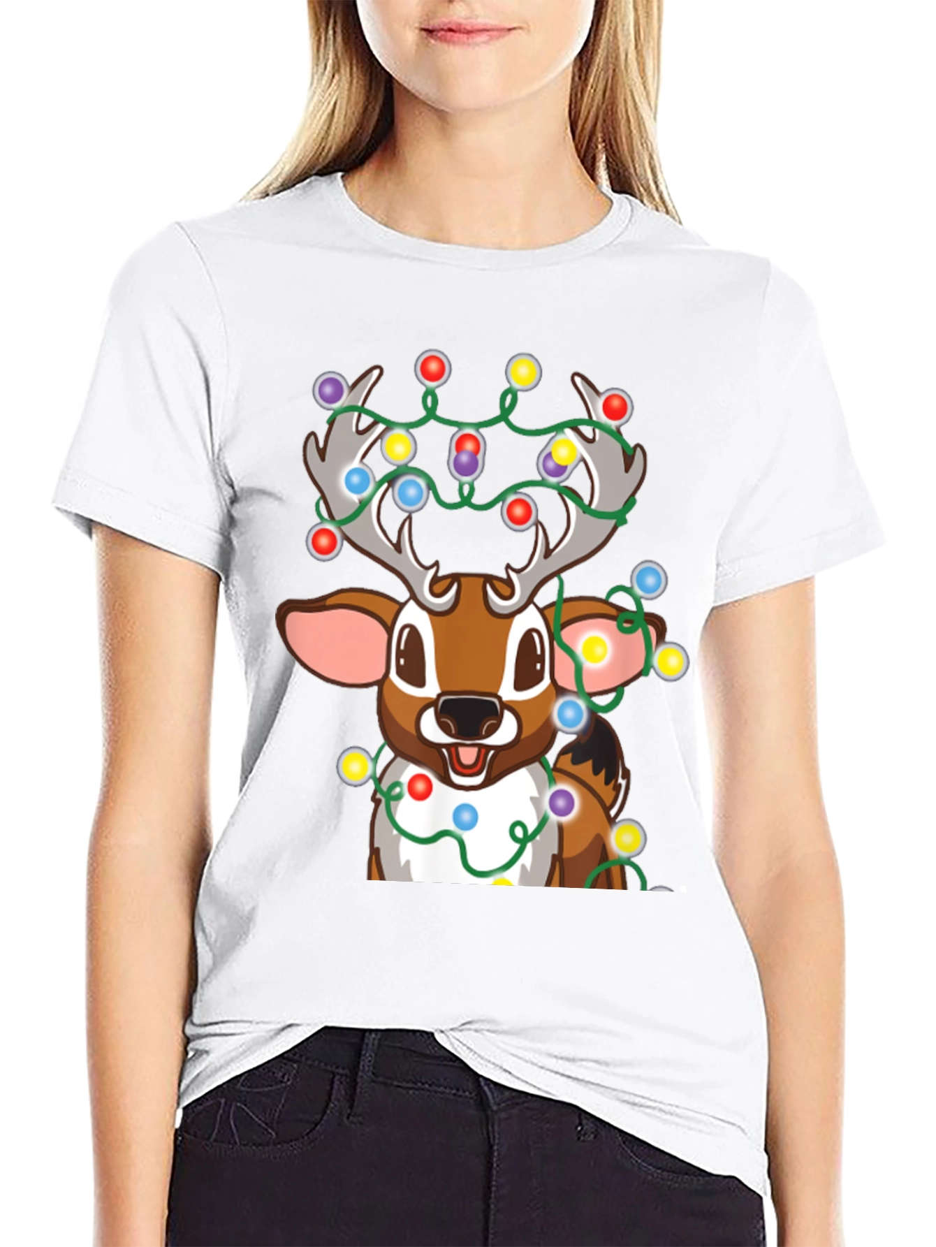 Christmas Reindeer Lights Graphic Tee - Holiday Fun