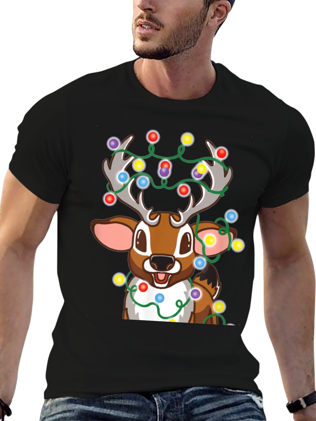 Christmas Reindeer Lights Graphic Tee - Holiday Fun