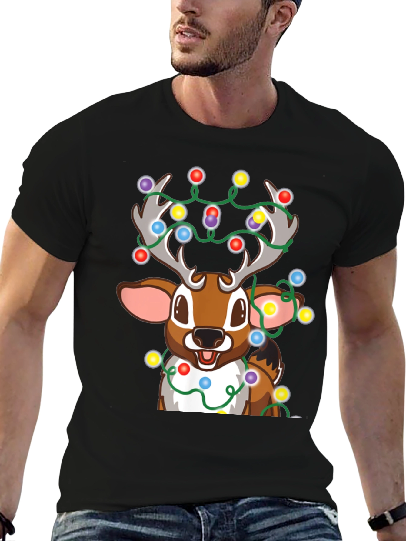 Christmas Reindeer Lights Graphic Tee - Holiday Fun