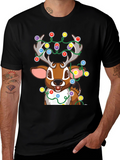 Christmas Reindeer Lights Graphic Tee - Holiday Fun