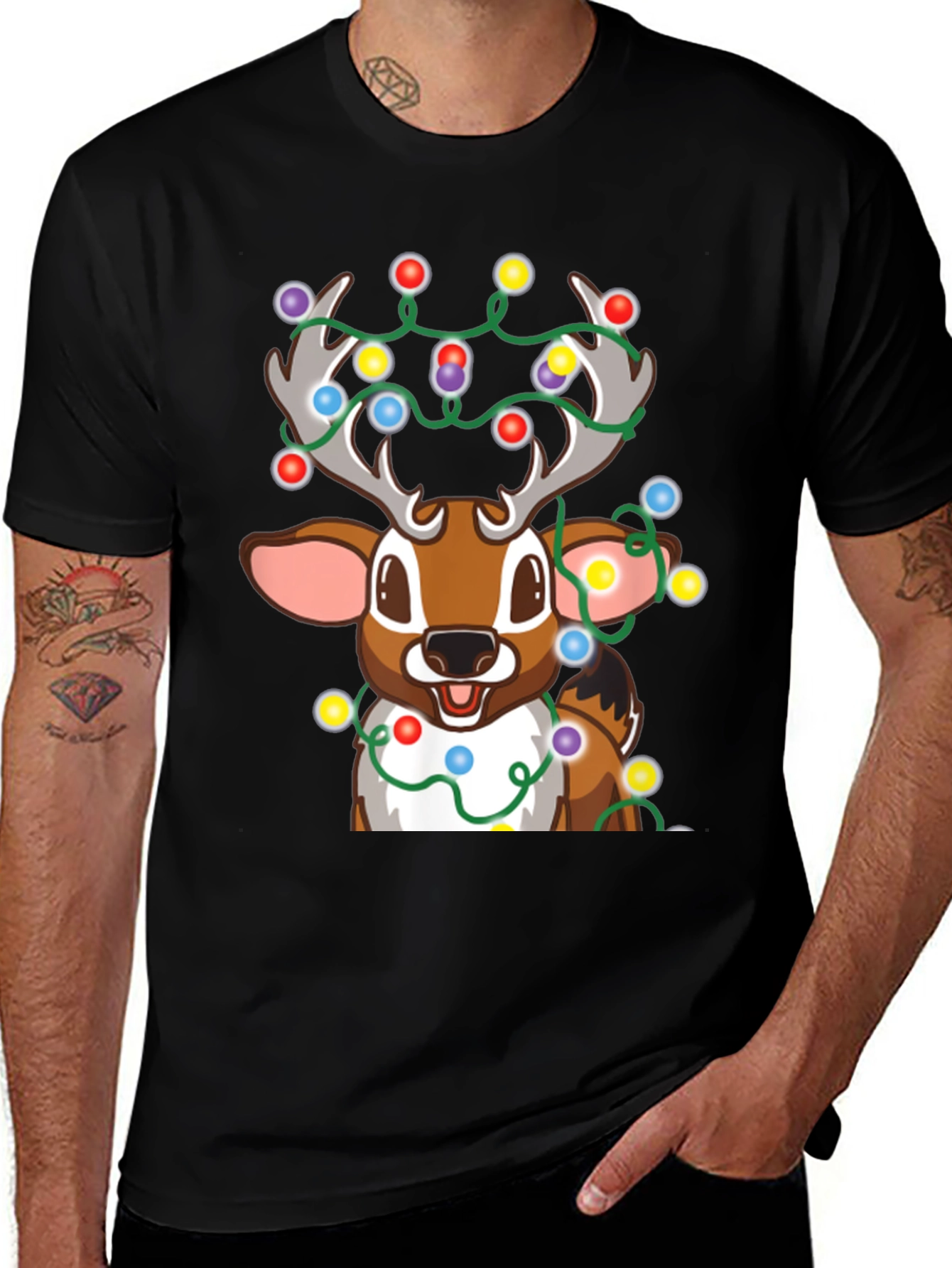 Christmas Reindeer Lights Graphic Tee - Holiday Fun