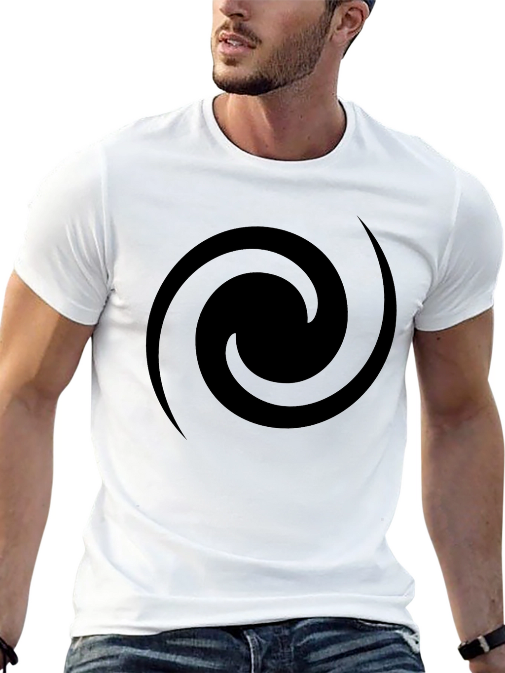 Mens Black Spiral Graphic T-Shirt