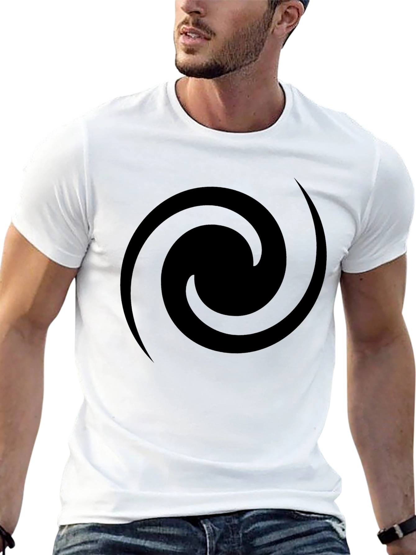 Mens Black Spiral Graphic T-Shirt
