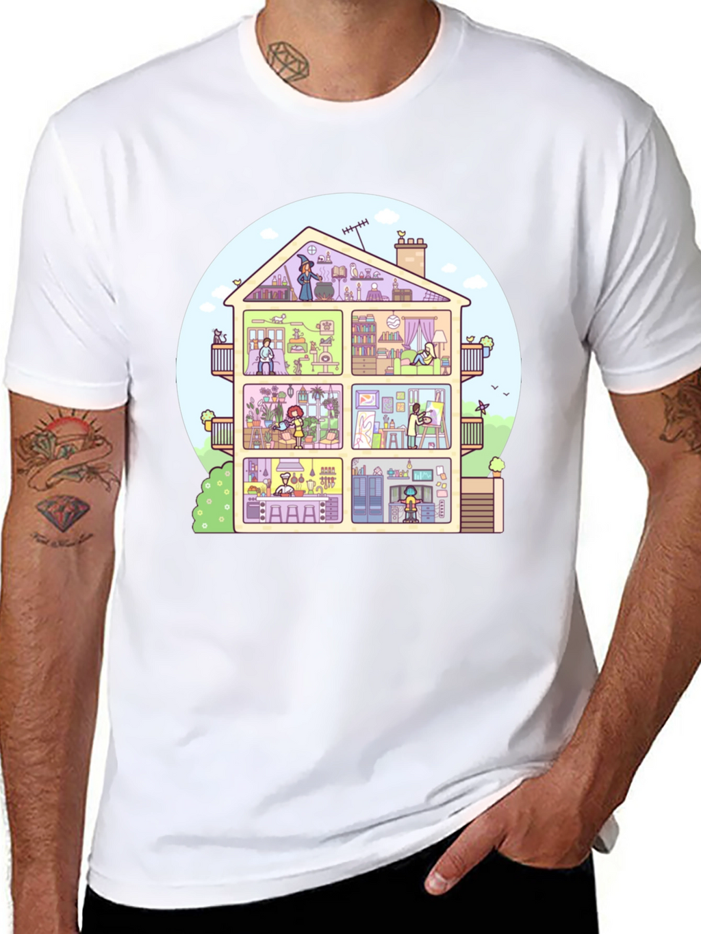 Cartoon House T-Shirt - Black