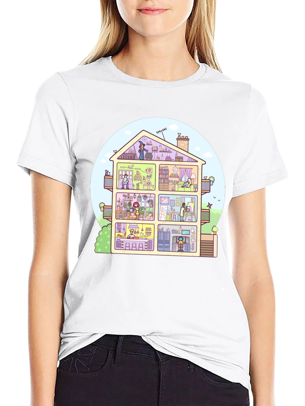 Cartoon House T-Shirt - Black