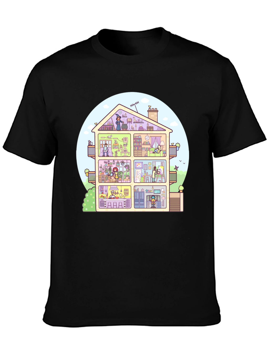 Cartoon House T-Shirt - Black