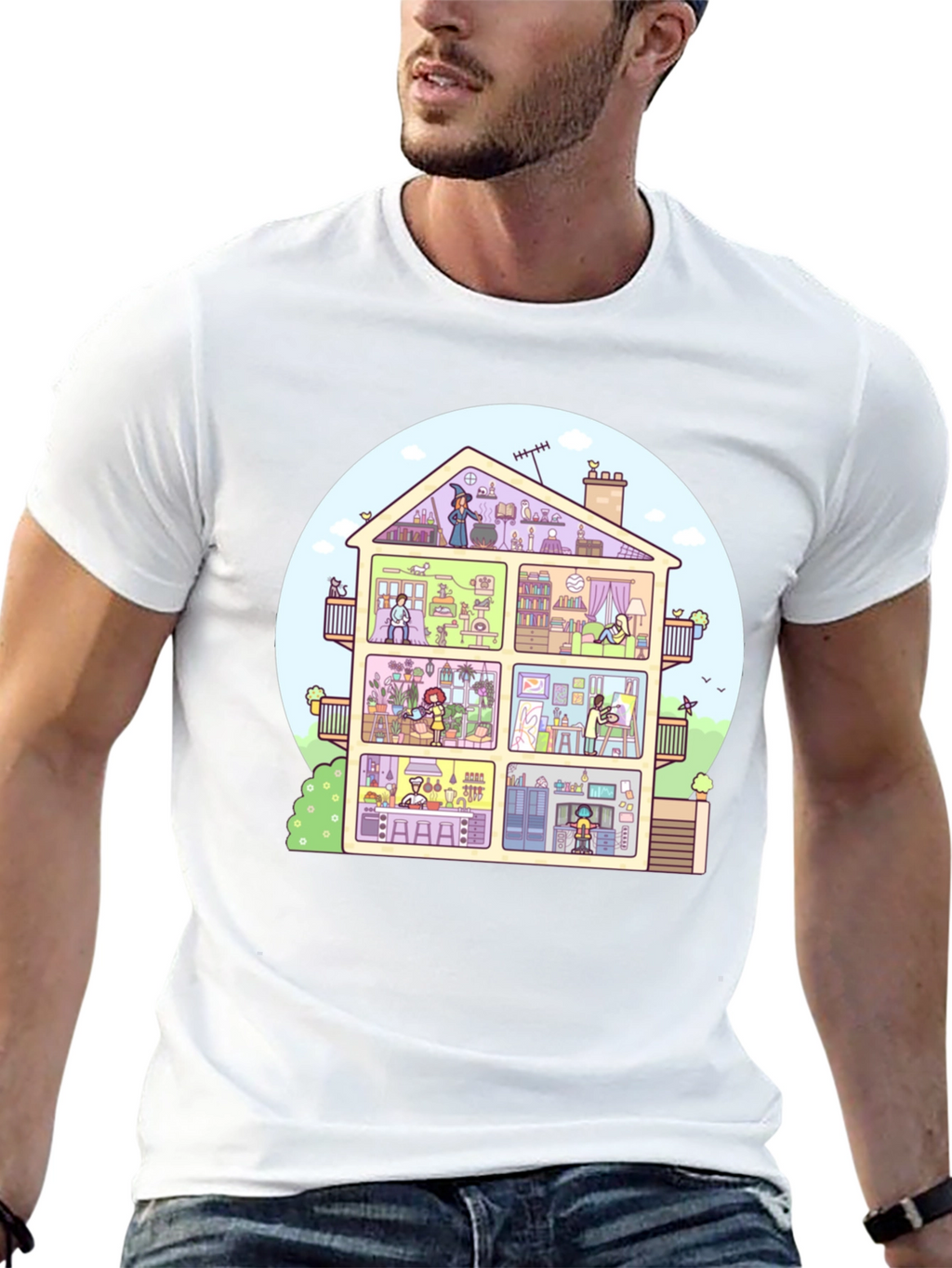 Cartoon House T-Shirt - Black