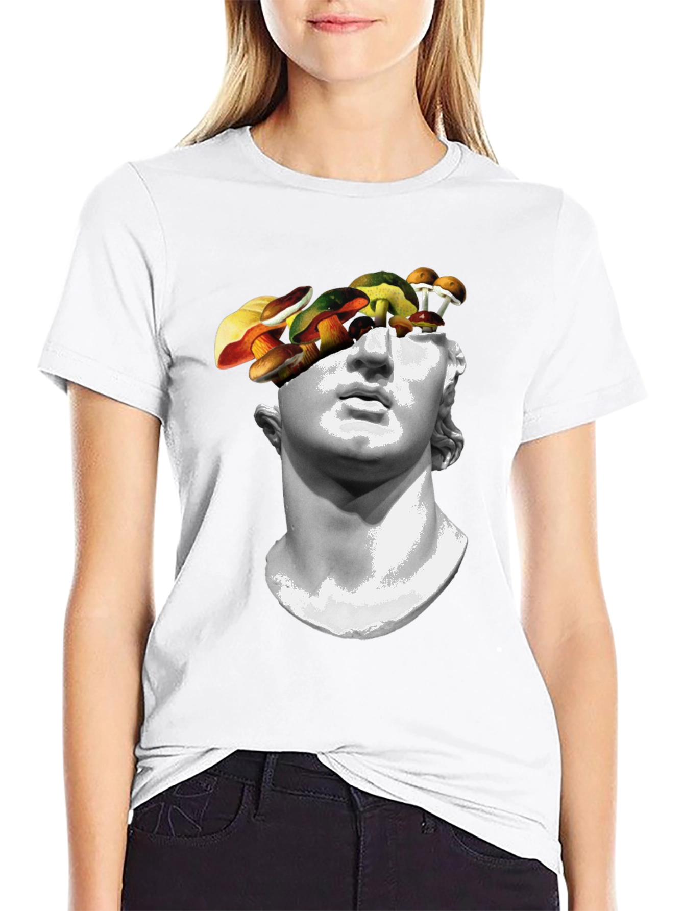 Mushroom Head Statue Graphic Tee - Unique Mens T-Shirt