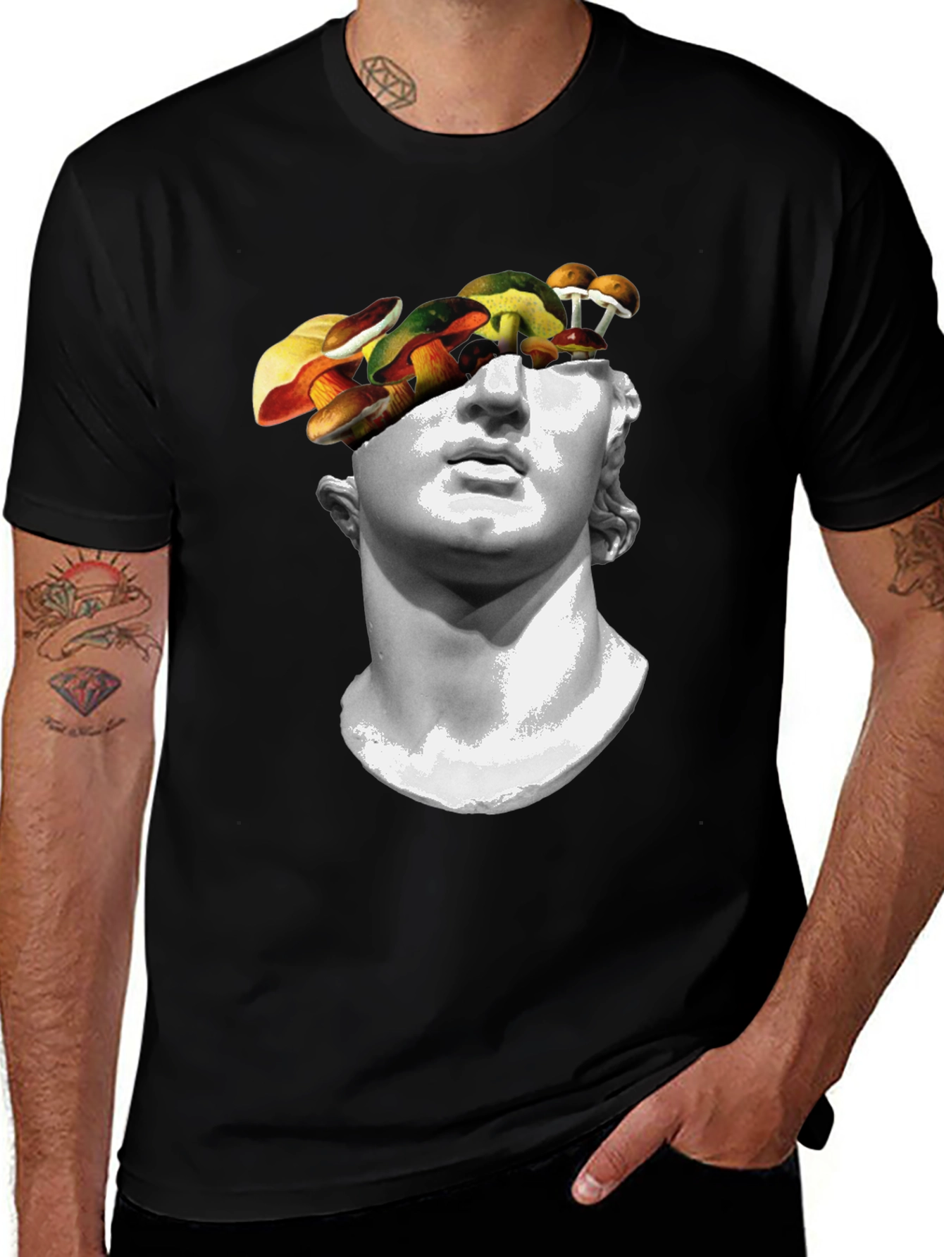 Mushroom Head Statue Graphic Tee - Unique Mens T-Shirt