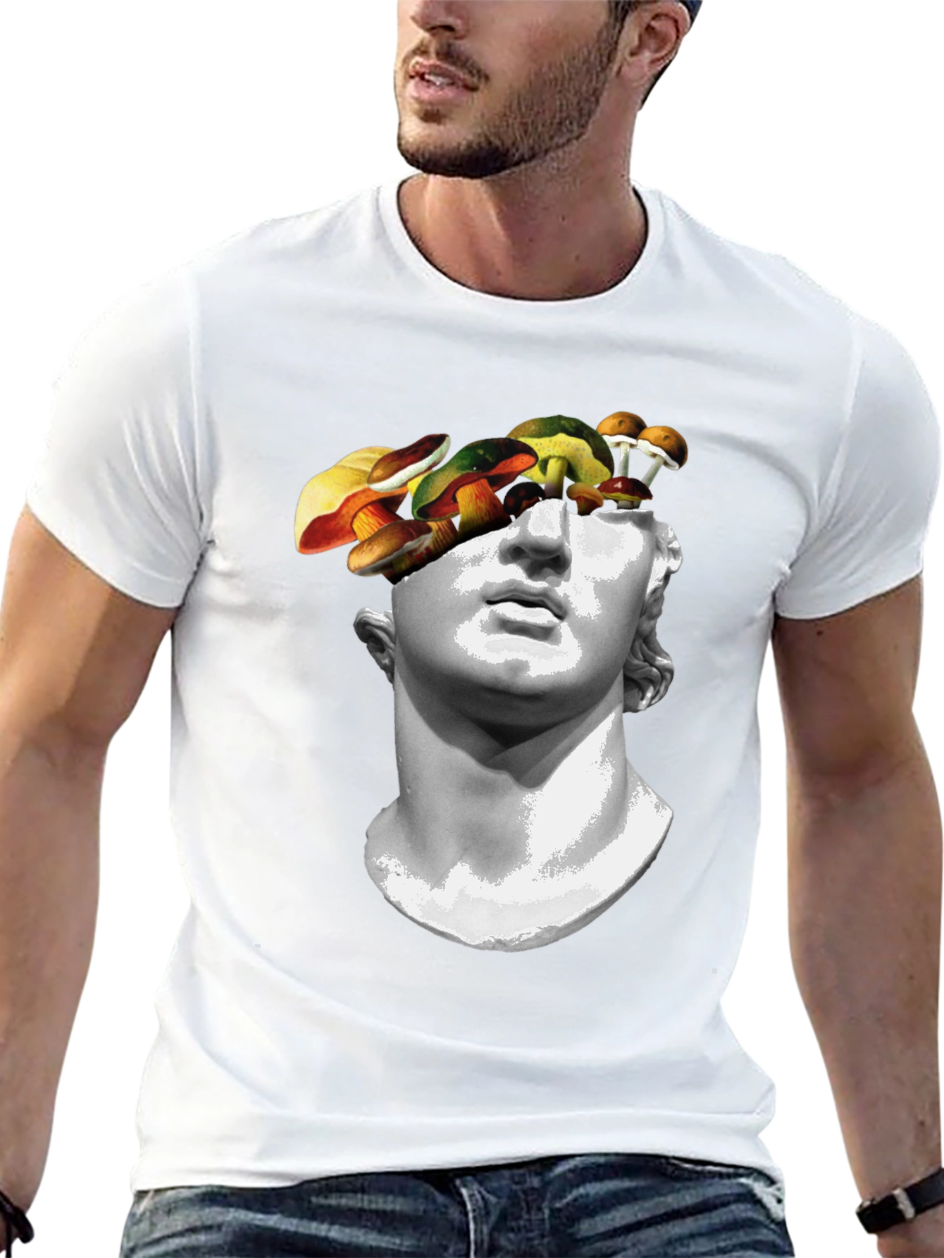Mushroom Head Statue Graphic Tee - Unique Mens T-Shirt