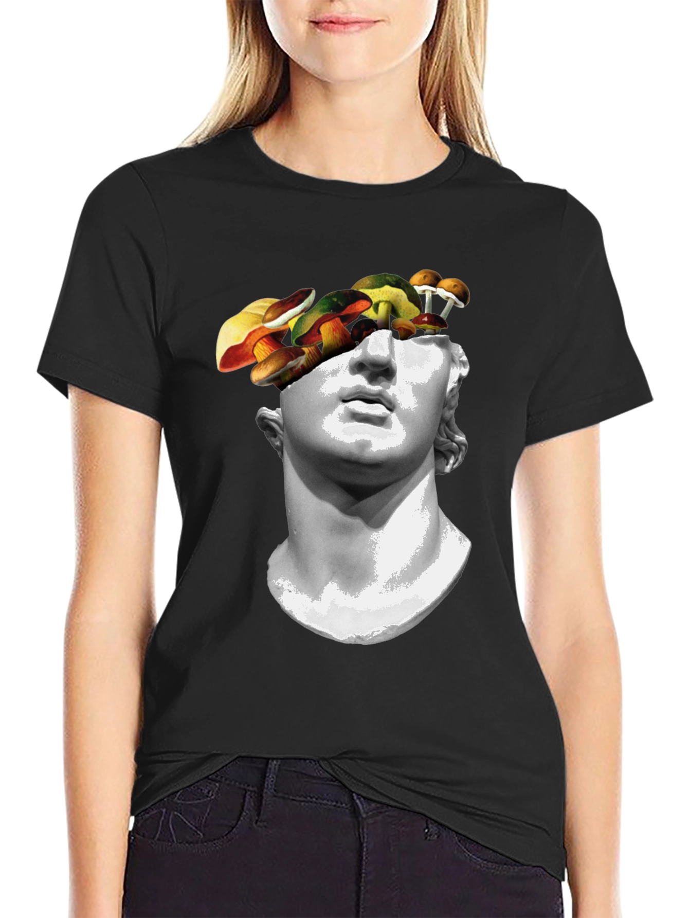 Mushroom Head Statue Graphic Tee - Unique Mens T-Shirt
