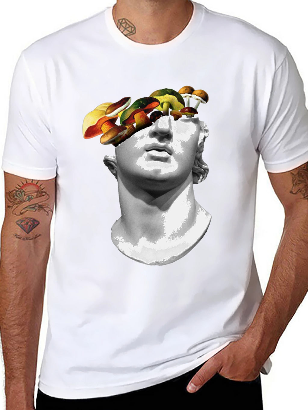 Mushroom Head Statue Graphic Tee - Unique Mens T-Shirt
