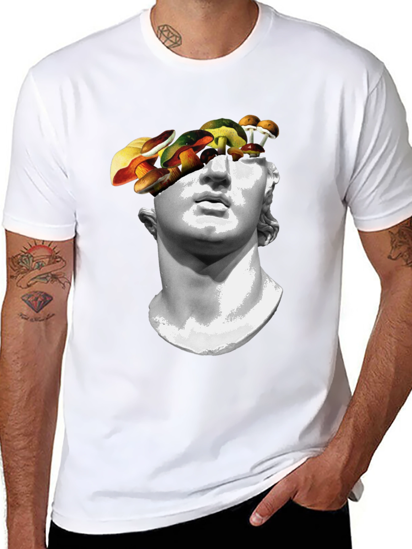 Mushroom Head Statue Graphic Tee - Unique Mens T-Shirt