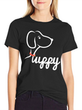 Fluffy Dog Graphic Tee - Casual Black T-Shirt