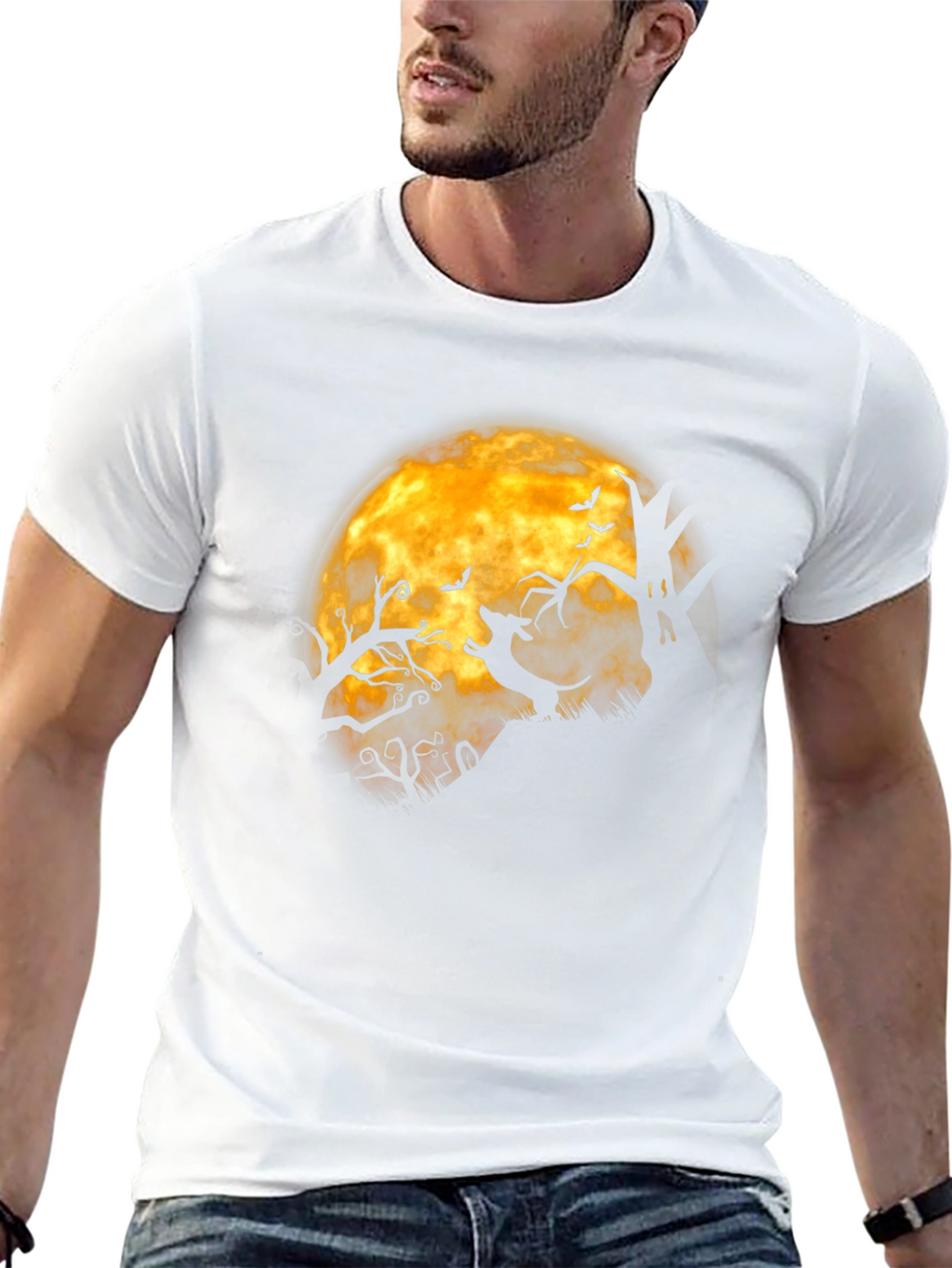 Halloween Dachshund Moon Mens Black T-shirt