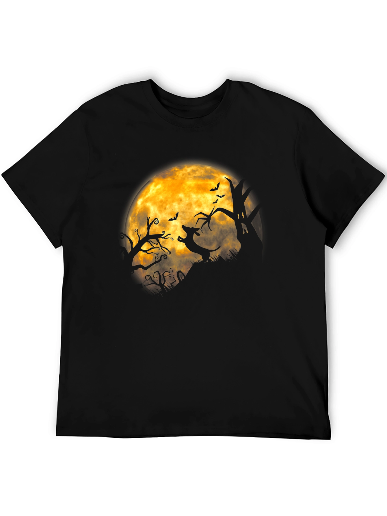 Halloween Dachshund Moon Mens Black T-shirt